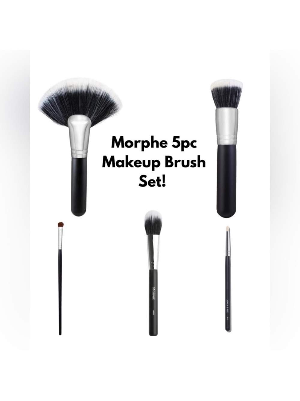 Morphe 5pc Makeup Brush Set - Black and Silver